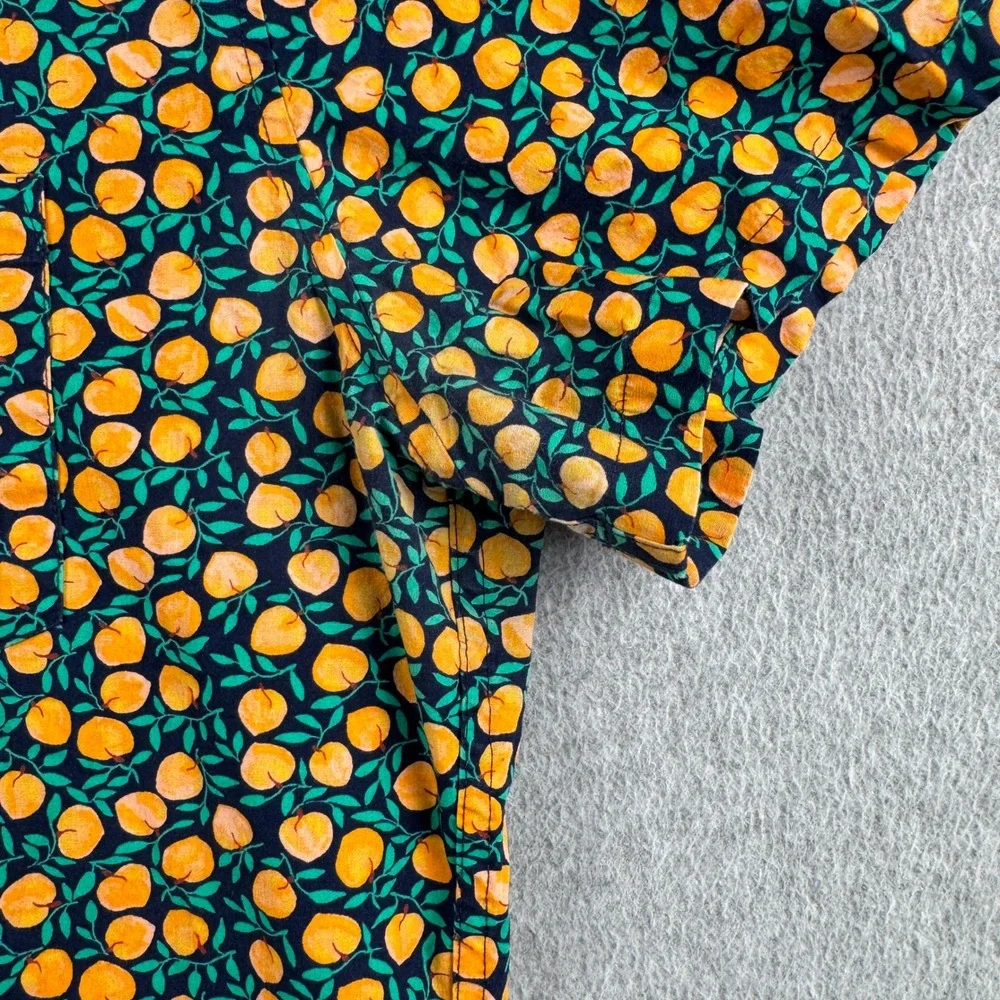 J.Crew Shirt Mens Large Flex Washed Slim Navy Blue Peach Fruit Print